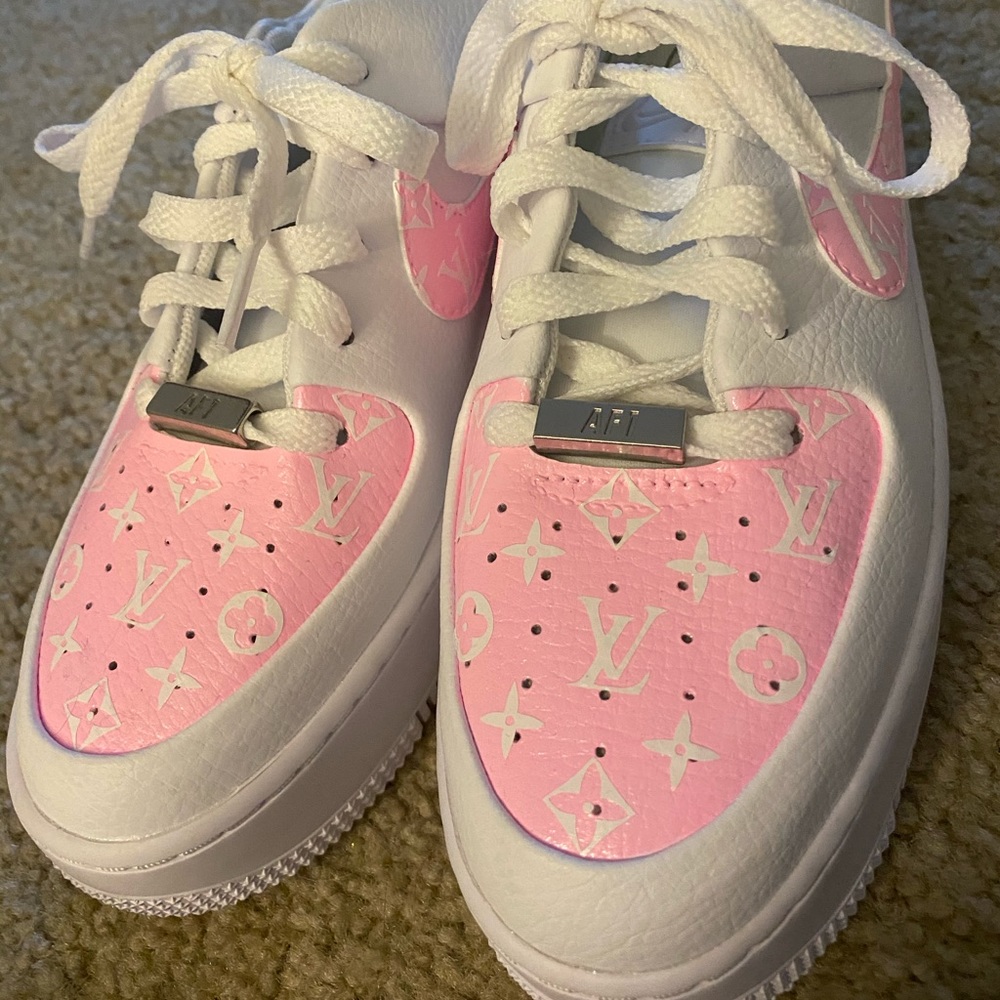 Custom LV print platform Nike neon baby pink